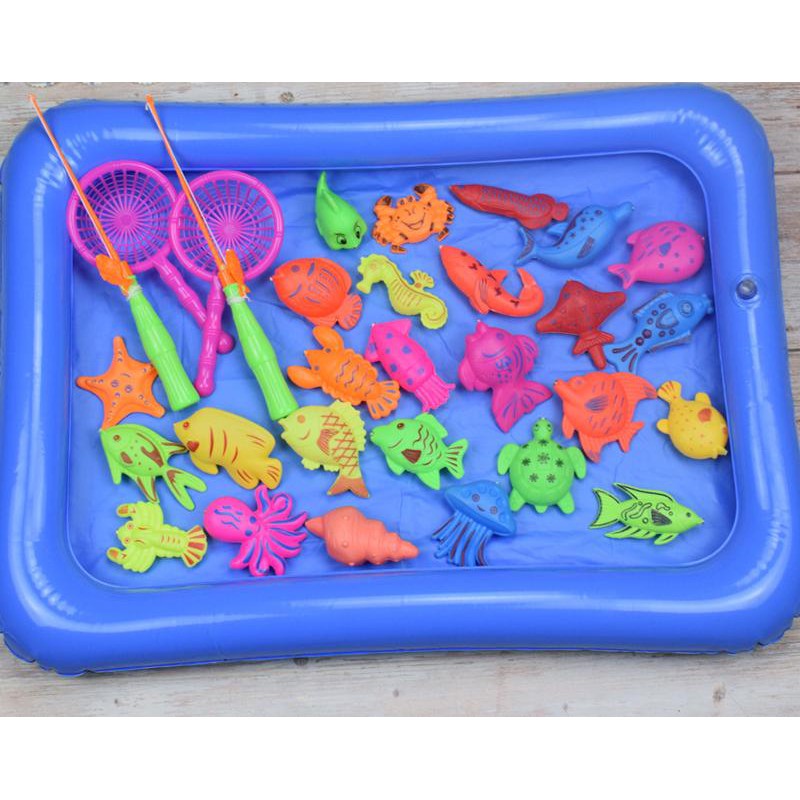 Mainan Pancing Ikan Anak-anak 32PCS + Kolam Pancingan Magnet Anak