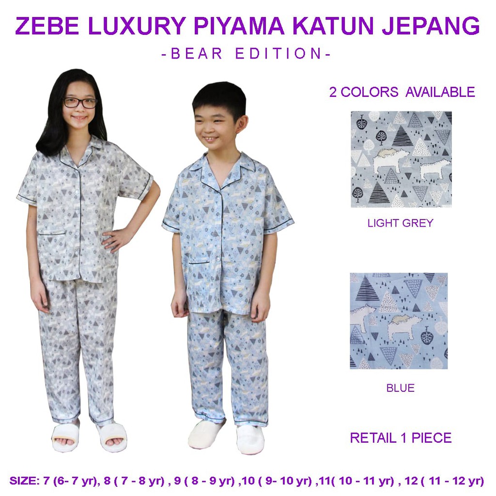 ZEBE LUXURY PIYAMA KATUN JEPANG WOODLAND 6-12 Tahun