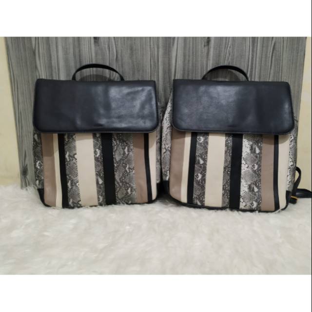 Tas FossilOriginal Claire Backpack Patchwork Snake Grey Black New Original