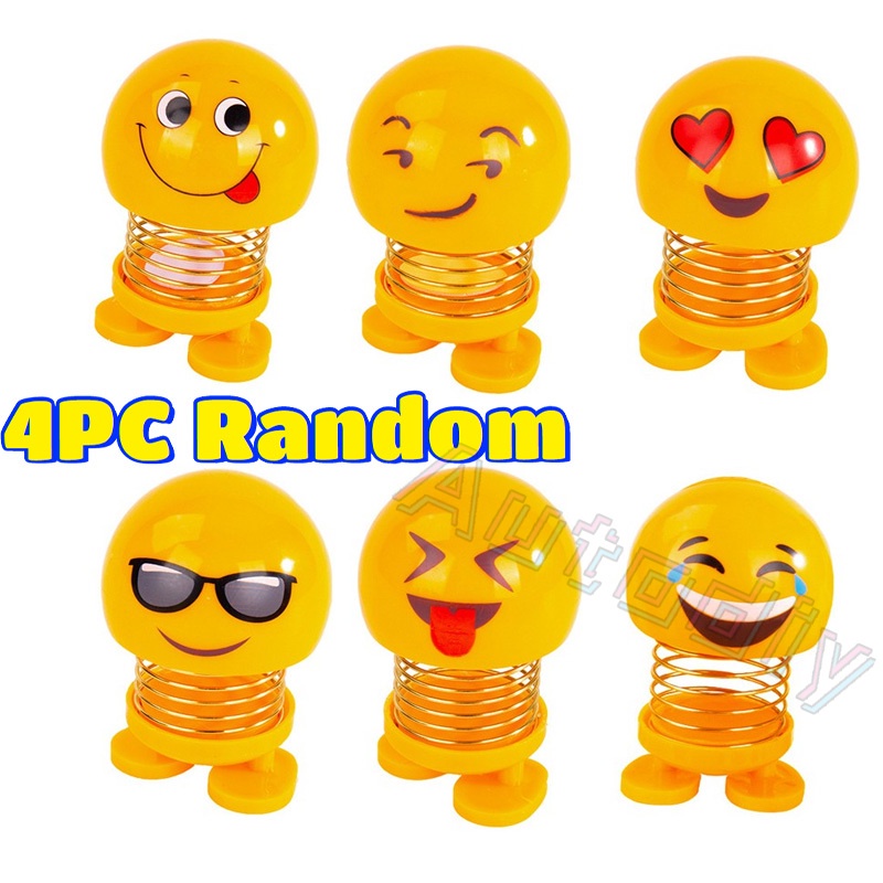 4pcs / Set Mainan Boneka Emoji Kepala Bergoyang Untuk Interior Mobil