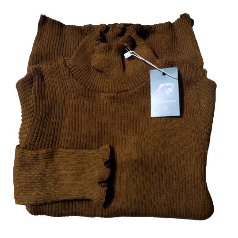 DAISY CURLY SWEATER | TURTLENECK KRIWIL LENGAN PANJANG | SWEATER KRIWIL-Brown