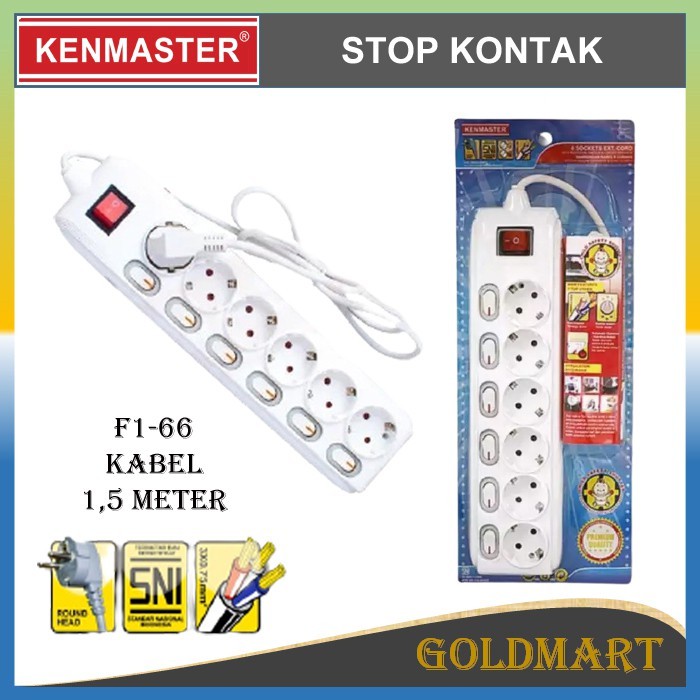 Stop Kontak 6 Lubang 1,5m - Kenmaster Terminal Colokan Listrik 4 Socket f1-66