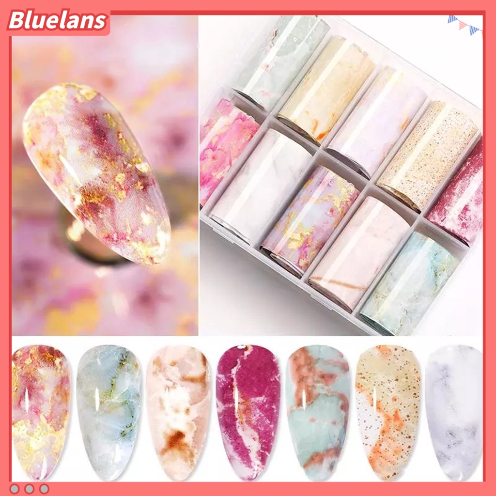 Bluelans 10 Rol / Kotak Stiker Kuku Motif Print Warna-Warni Bahan PVC Untuk Aksesoris Manicure Wanita