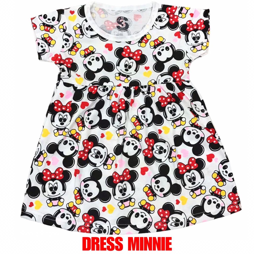 BAJU DRESS/DASTER ANAK KIDS PEREMPUAN/CEWEK BAHAN KAOS KATUN MINNIE MOUSE