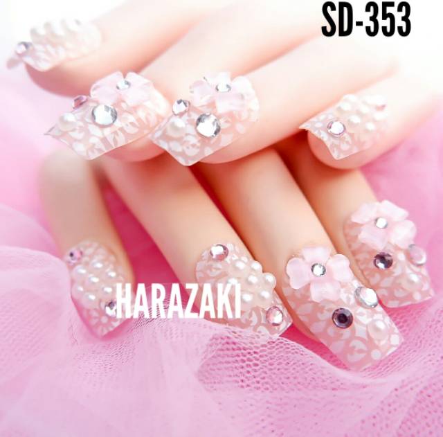 SD-353 kuku palsu pink bunga lace