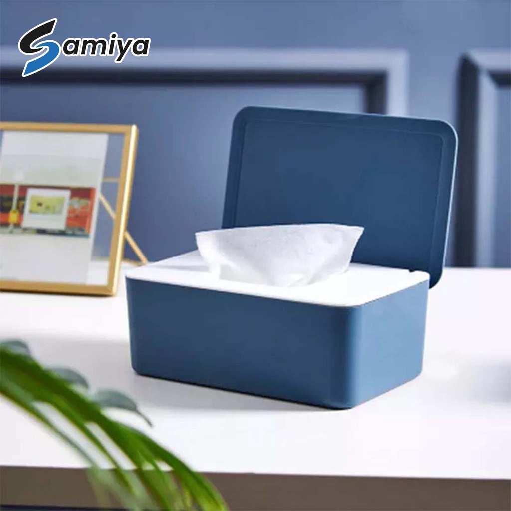 tempat kotak tisu masker medis warna serbaguna / mask storage box container with lid dust proof