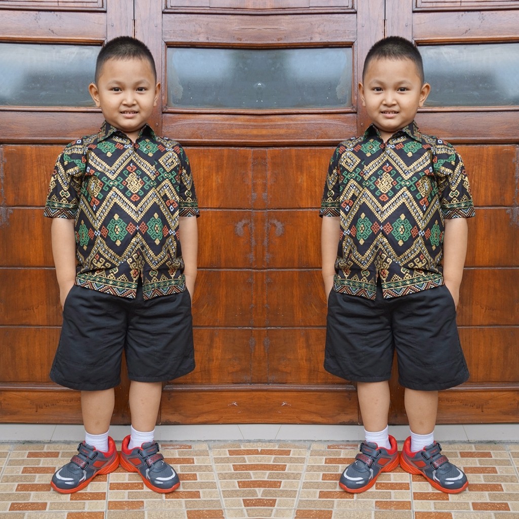 kemeja hem batik anak bahan katun  BAL 607 Kuning/Gold