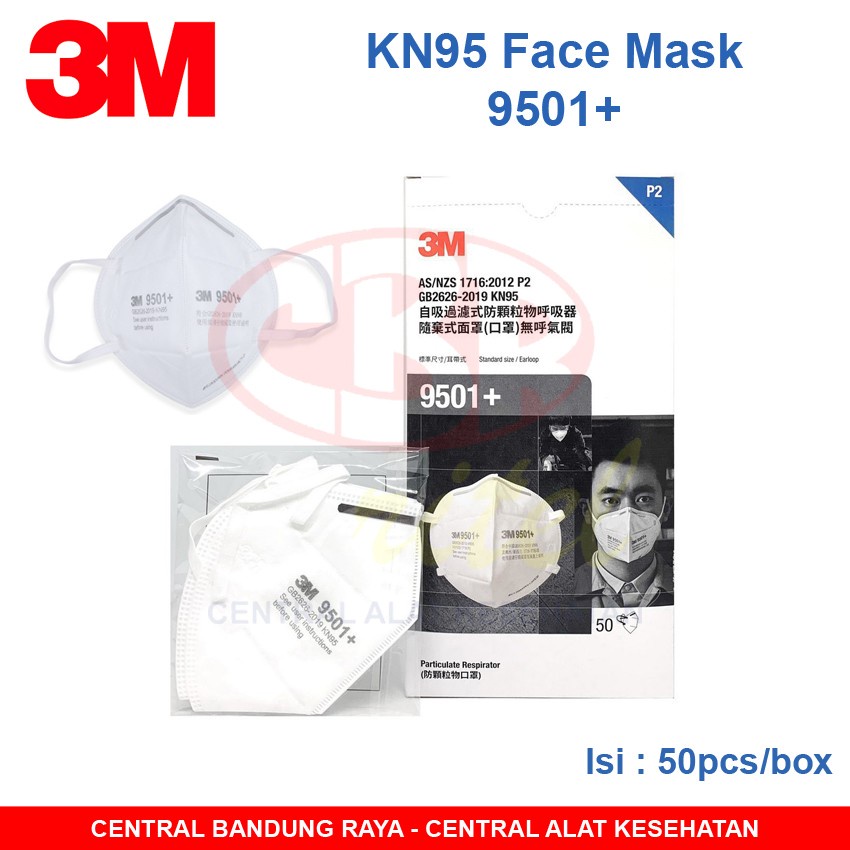 3M 9501+ Masker KN95 Face Mask isi 50