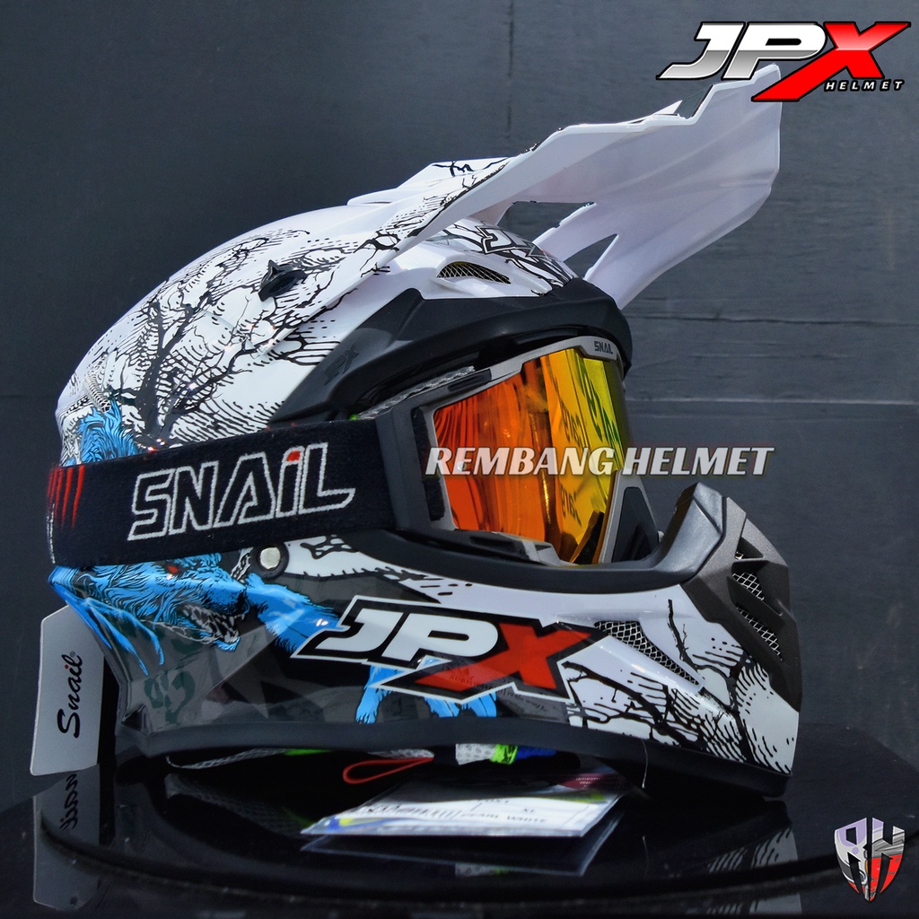 HELM JPX CROSS_FOX1 X14 - PEARL WHITE GLOSS PAKET GANTENG GOOGLE SNAIL HELM JPX KLX ORIGINAL HELMET MOTO TRAIL SUPERMOTO HELM FULL FACE MOTO CROSS TERBAIK TERMURAH-MX40 MATT GREY/RED