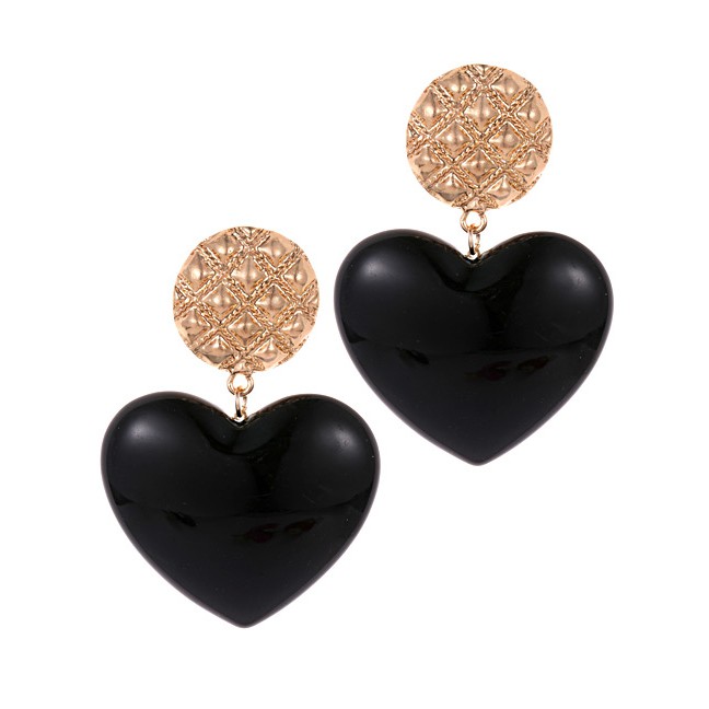 LRC Anting Tusuk Fashion Heart Shape Decorated Earrings