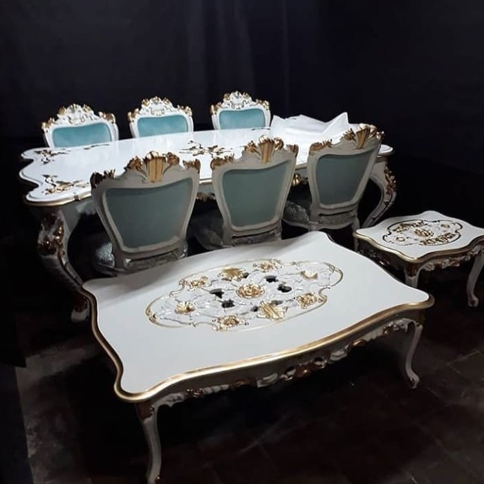 MEJA MAKAN JATI UKIR GARENG 6 kursi