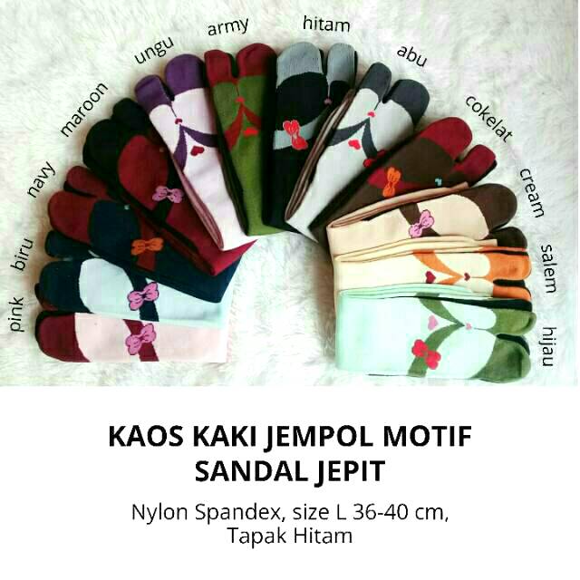 Kaos Kaki Jempol Wanita Muslimah Motif Sandal Jepit (Nylon Spandex Size L Tapak Hitam Panjang Murah)