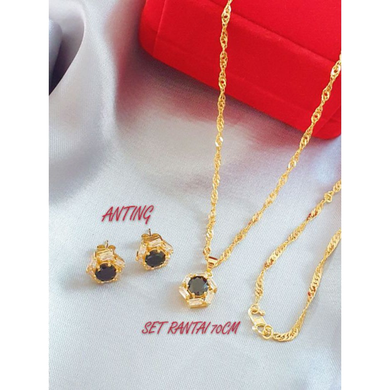 SET KALUNG PERMATA HITAM EMAS BANGKOK ASLI