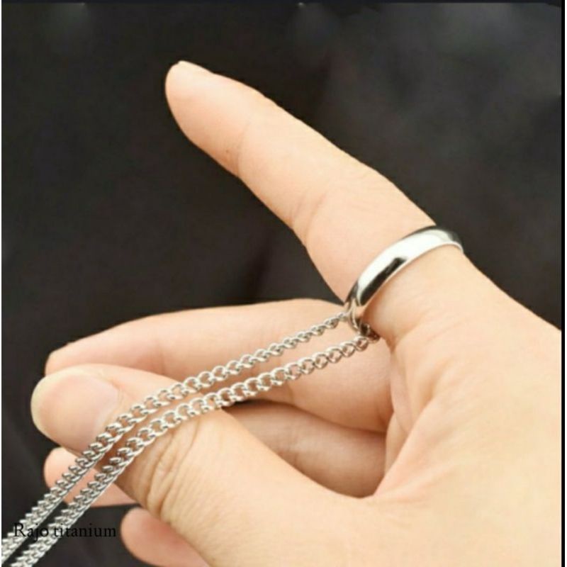 KALUNG TITANIUN LIONTIN BANDUL/CINCIN TERLARIS PRIA WANITA STAINLES STEEL ANTI KARAT DAN TIDAK LUNTUR BAJA PUTIH