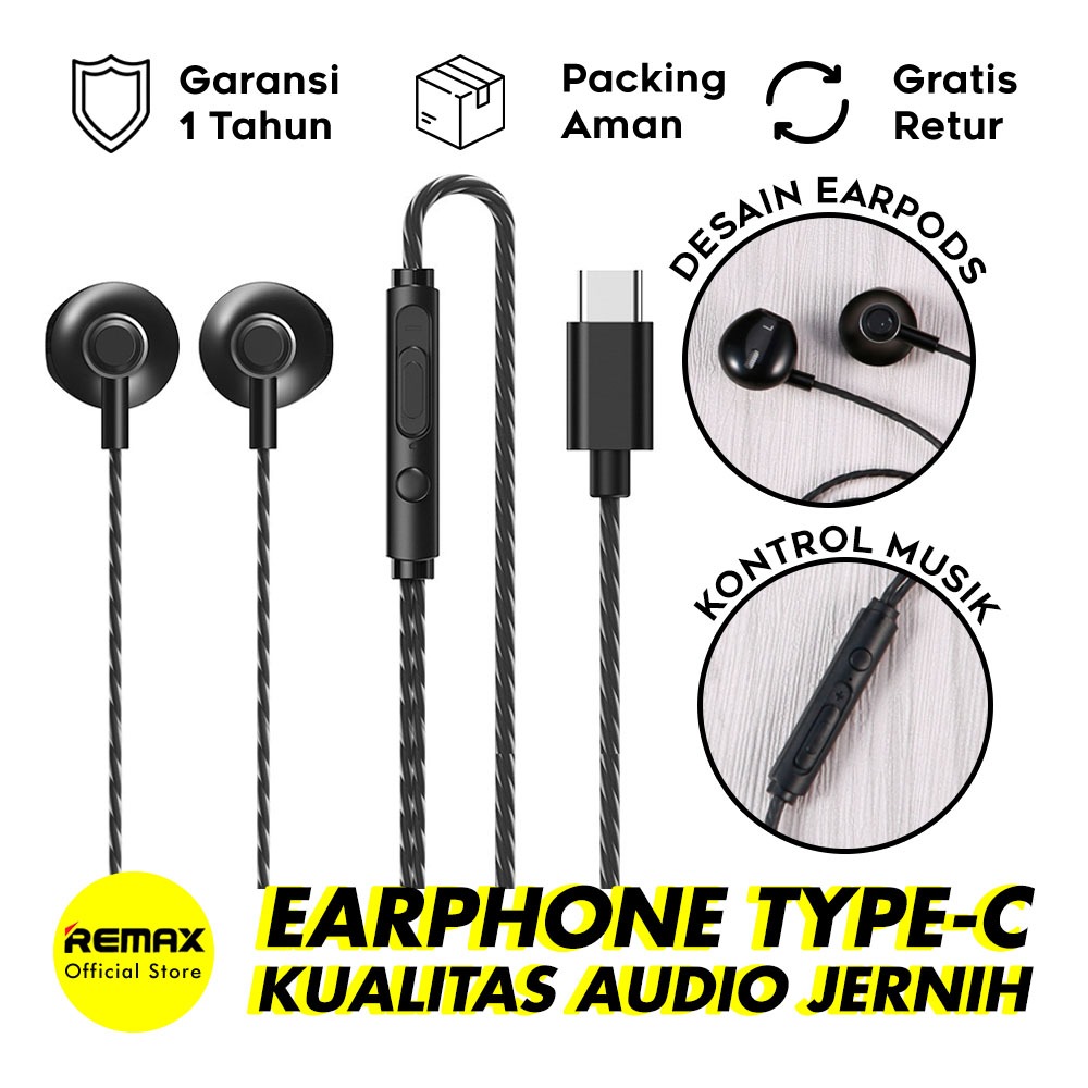 Earphone Type-C Remax RM-711A Metal Premium Handsfree Headset Original