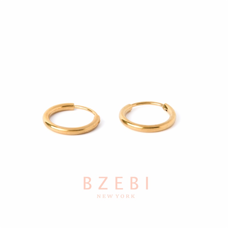 Bzebi Anting Bulat Lapis Emas 18K Desain Minimalis Gaya Korea Untuk Wanita 558E