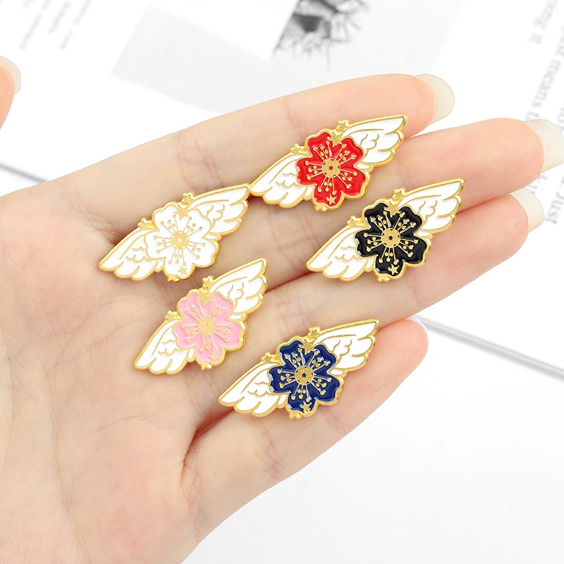 Bros Pin Enamel Desain Bunga Matahari Mawar Sakura Sayap Blossom Warna-Warni Untuk Aksesoris Tas