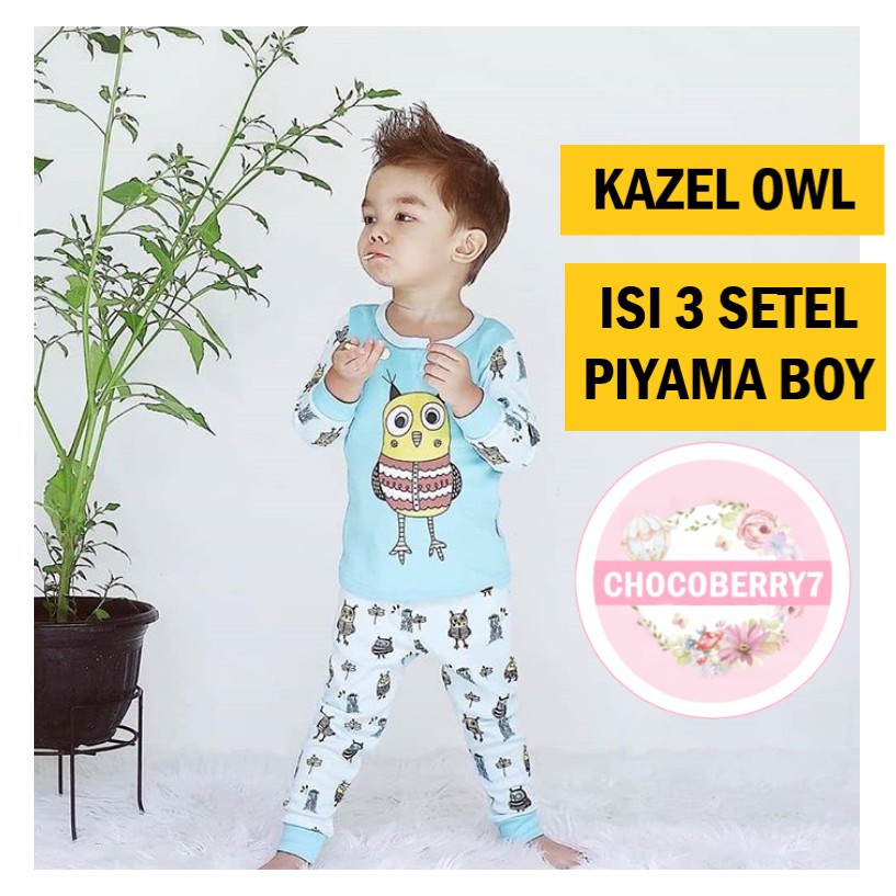 3setel Kazel Owl Piyama Boy Setelan Baju Tidur Bayi Anak Laki 0-5Thn