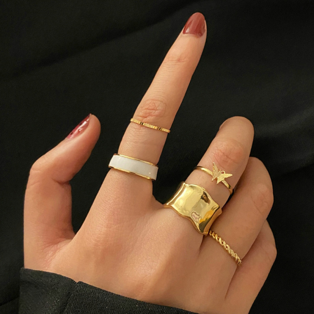 5pcs / Set Cincin Buku Jari Aneka Bentuk Warna Gold Untuk Wanita