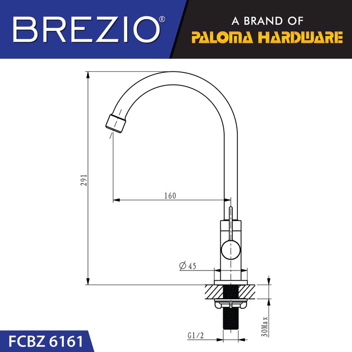 BREZIO FCBZ 6161 Keran Sink Angsa Cuci Piring Dapur Wastafel Kran Air