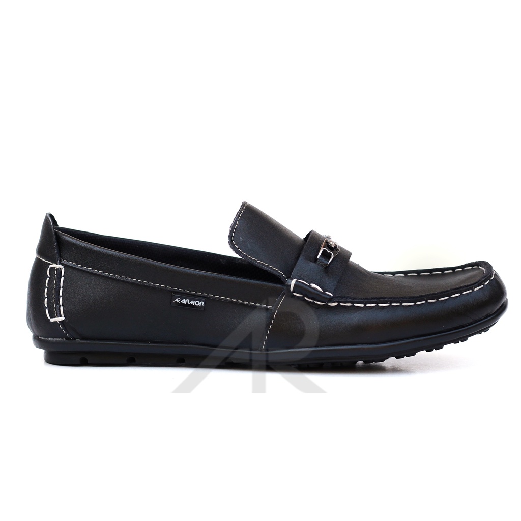 Sepatu Slip On Casual Mocasin Kantor Pantofel Formal Kerja Dinas Pesta ARARMOR Kulit Asli Pria Warna Hitam