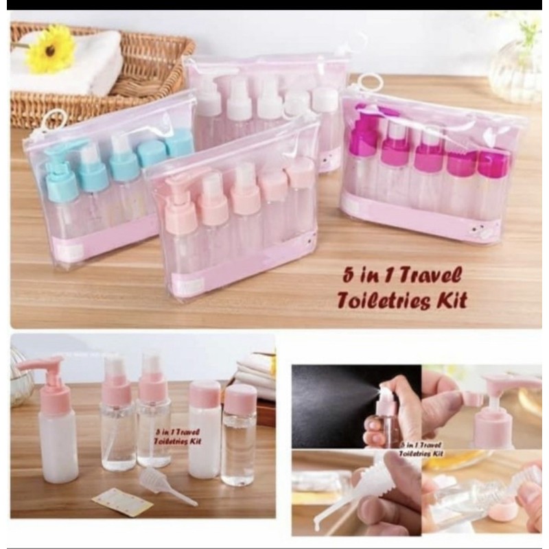 5 in 1 TRAVEL TOILETRIES KIT Set Botol Sabun Mini Travel Organizer