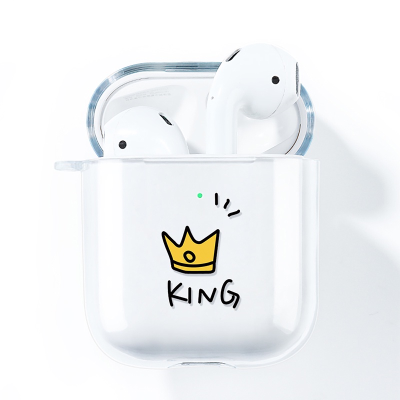 Casing Silikon Motif Kartun Mahkota Raja / Ratu / Ratu Untuk Simpan Earphone Wireless Bluetooth Apple AirPods 1 / 2 / 3