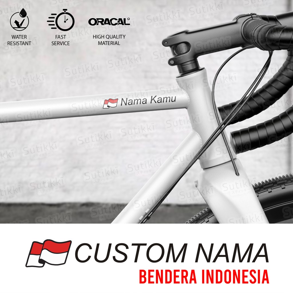 Sutikki | Cutting Sticker Vinyl Custom Nama Frame Sepeda Bendera Indonesia Decal Signature Stiker