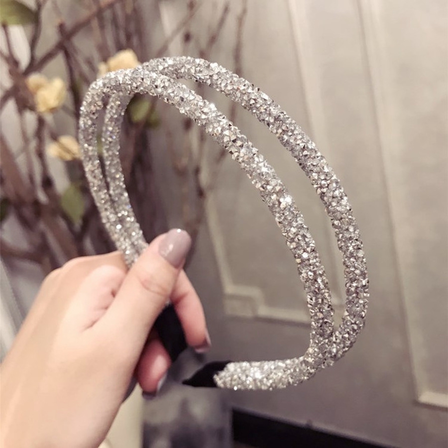 Korean Crystal Rhinestone Double Layer Headband Fashion Thin Full Diamond Hair Band for Women