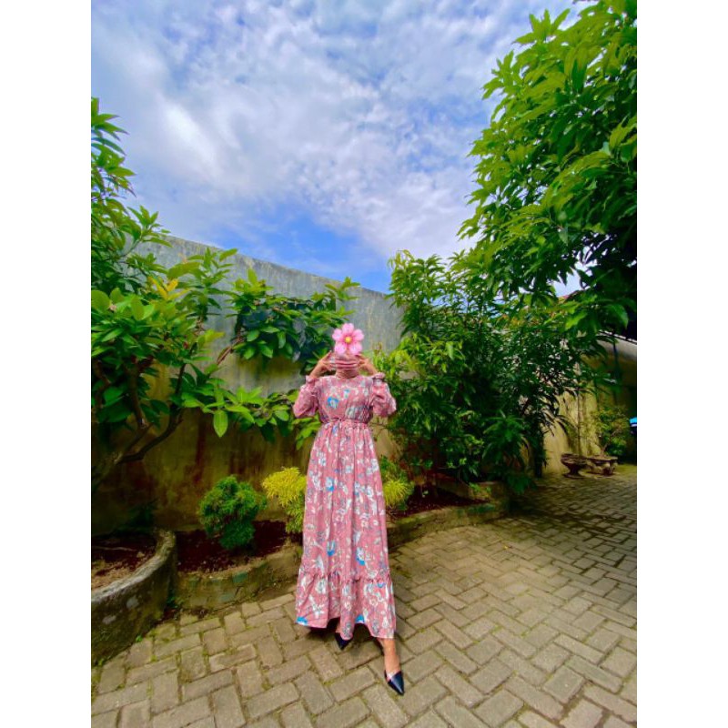 GAMIS ZKHIYA PINK MOTIF BUNGA