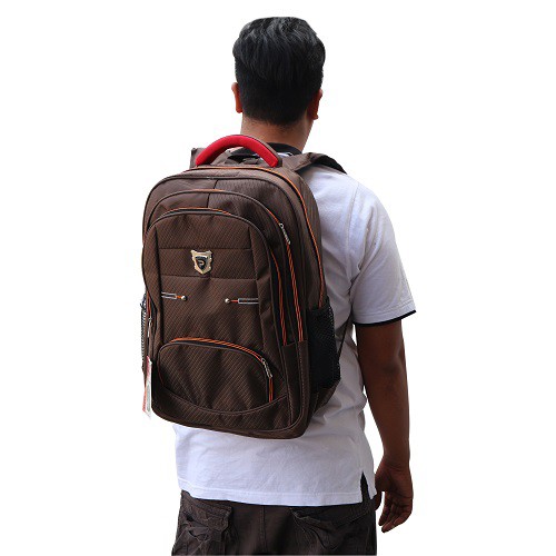 Tas Gendong Punggung Alfito Saku Coklat List Orange Backpack Laptop Multifungsi Terbaru Murah