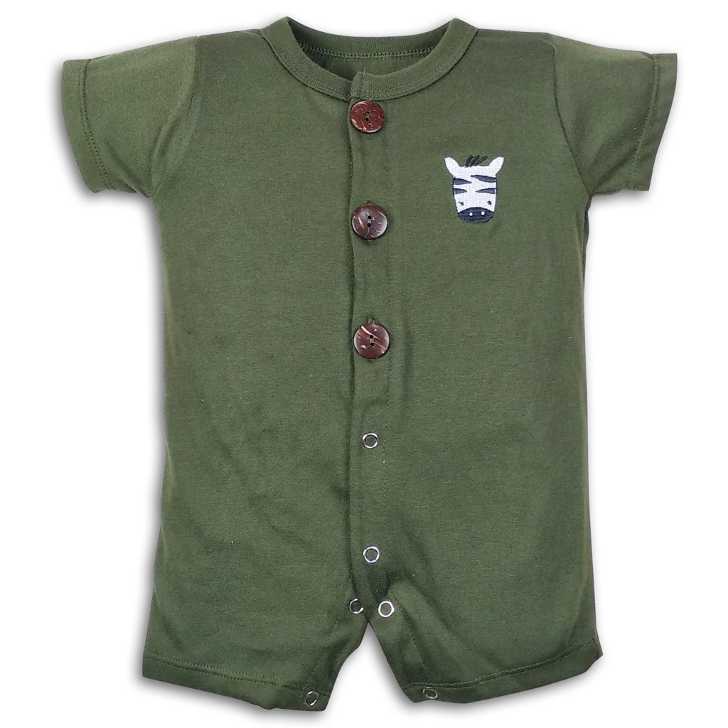 Bearhug Homewear Romper Bayi Laki-Laki Pendek HRX4 Embroidery 3-12 Bulan-Army-Brd Zebra