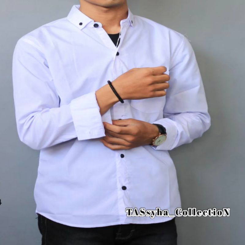Kemeja Merah Maroon / Kemeja Pria / Kemeja Lengan Panjang / Kemeja Polos-PUTIH