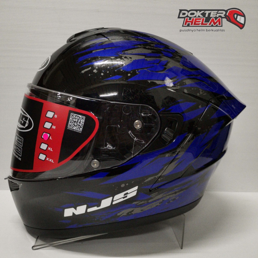 HELM NJS ZX-1 ZX1 INVADER BLACK BLUE| HELM NJS ZX1 FULLFACE FULL FACE MOTIF INVADER TERBARU| HELM NJ