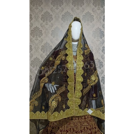Selendang india ori / dupatta india / selendang pengantin indial-Hitam 1