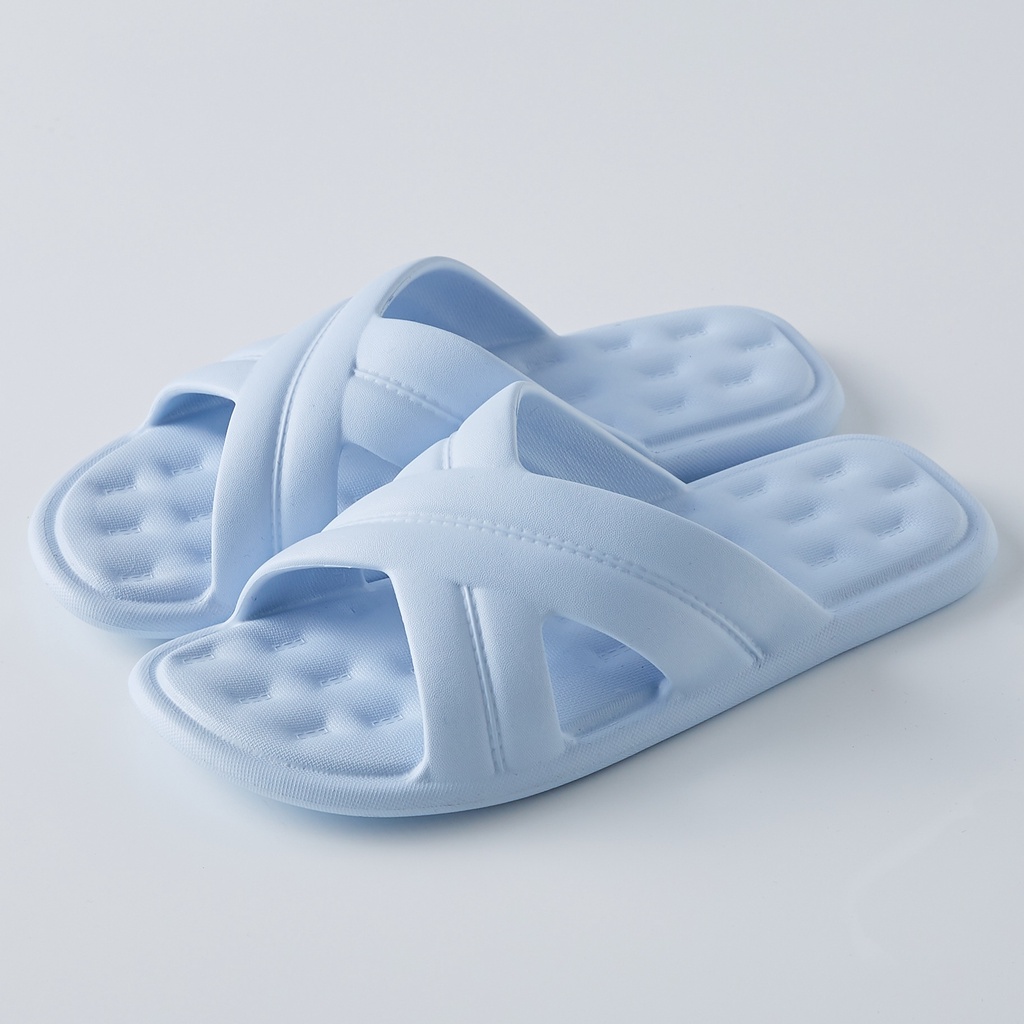 MINISO Sandal Kamar Mandi Sendal Selop Polos Model Cross Comfortable Nyaman Dewasa Non Slip Indoor-37-38 blue