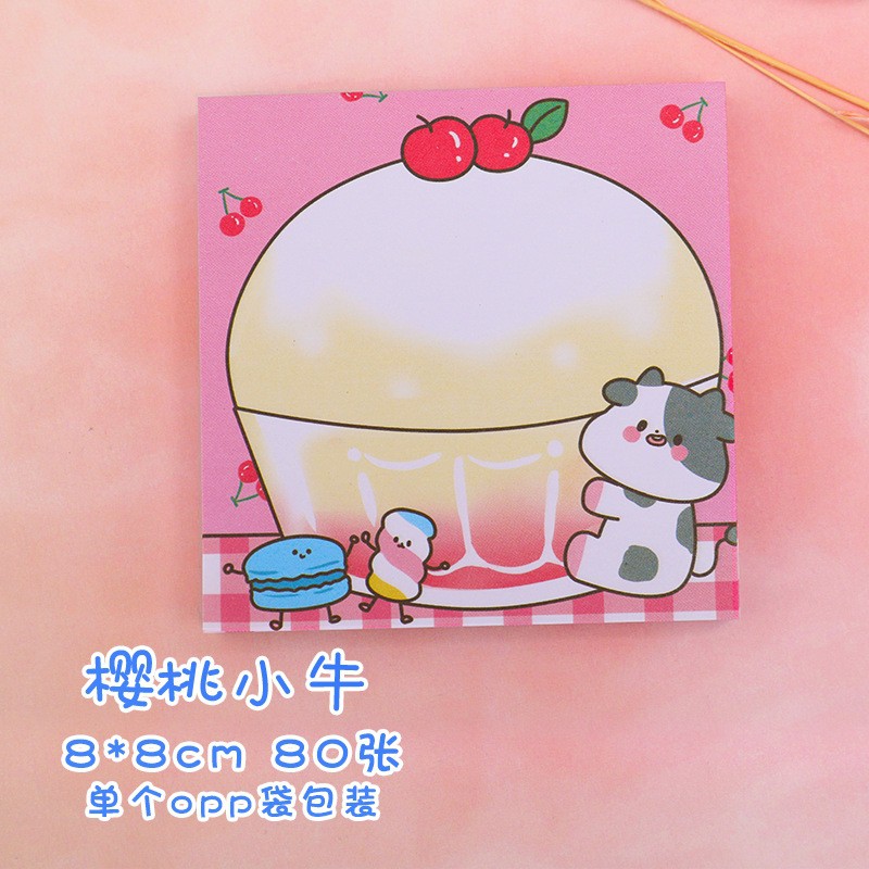Sticky note memo pad sapi karakter hewan-Double cherry