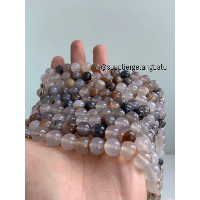 bahan batu import CARNELIAN DALMANTION 10mm natural HITAM PUTIH LORENG