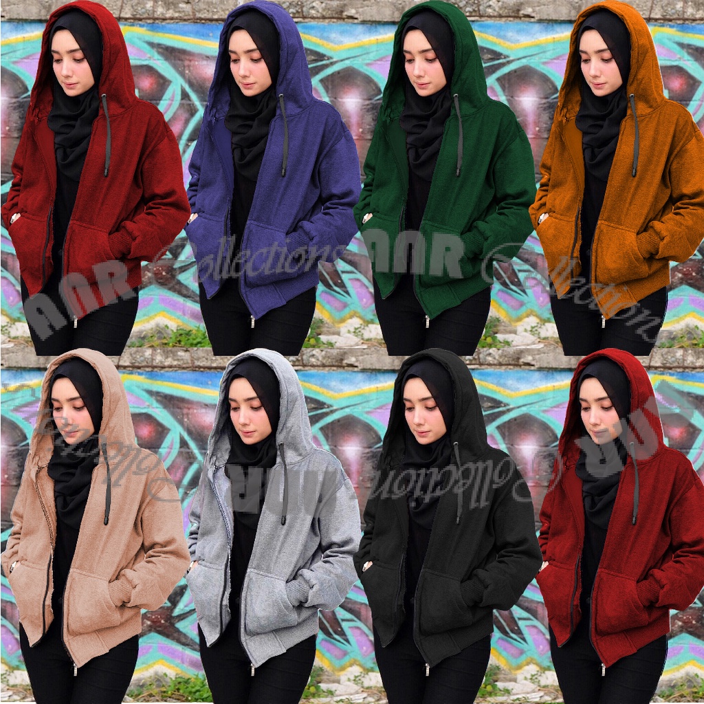 Sweater Hoodie Zipper Polos Wanita Murah Berkualitas Promo - Hitam / Misty / Navy / Maroon