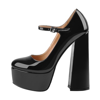 ankle strap platform chunky pumps