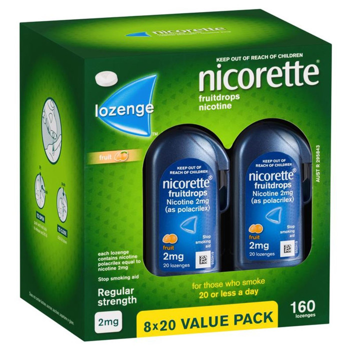 

Nicorette Quit Smoking Cooldrops Fruit Lozenges 2mg 20 Pcs No Box - Original Australia