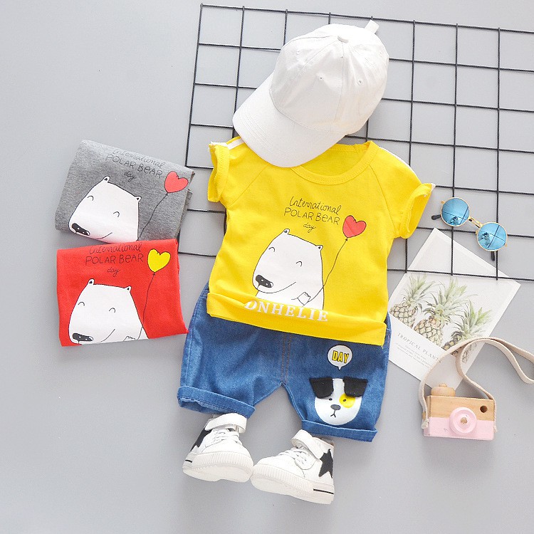 Mamamoli Baju setelan kaos anak laki laki / bayi / baby import/impor lucu  polar bear mm08