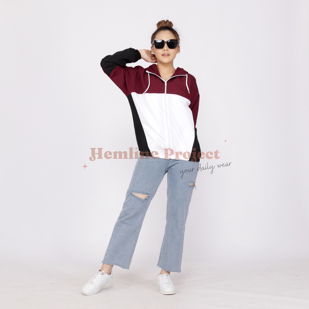 Anais Jaket Maroon - Jaket Parasut Hoodie Wanita