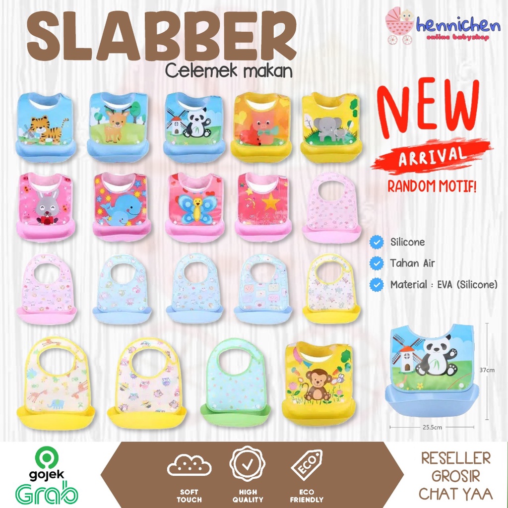 Slabber Celemek Makan dengan Bahan Silikon Tahan Air dan Gambar Kartun untuk Anak-Anak HIGH QUALITY