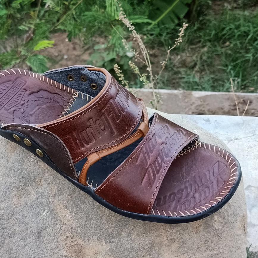 DISKON Sandal pria Harley Davidson ban dua Coklat bahan Kulit Sapi Asli -Sandal bandua Pria kulit s