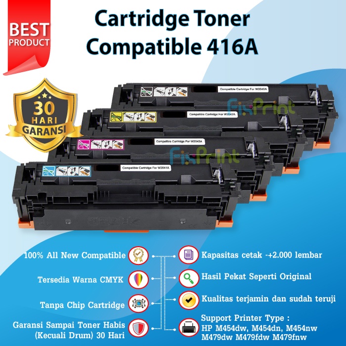 Cartridge Toner Compatible 416A W2040A W2041A W2042A W2043A HP Printer M454dw M454nw M479dw No Chip