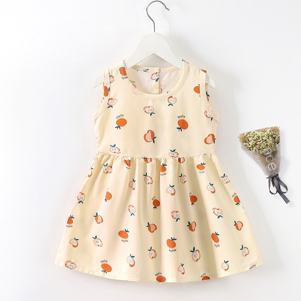 Baju Dress santai anak perempuan Katun Gaun terusan rumahan model korea 1 - 5 tahun motif Bunga