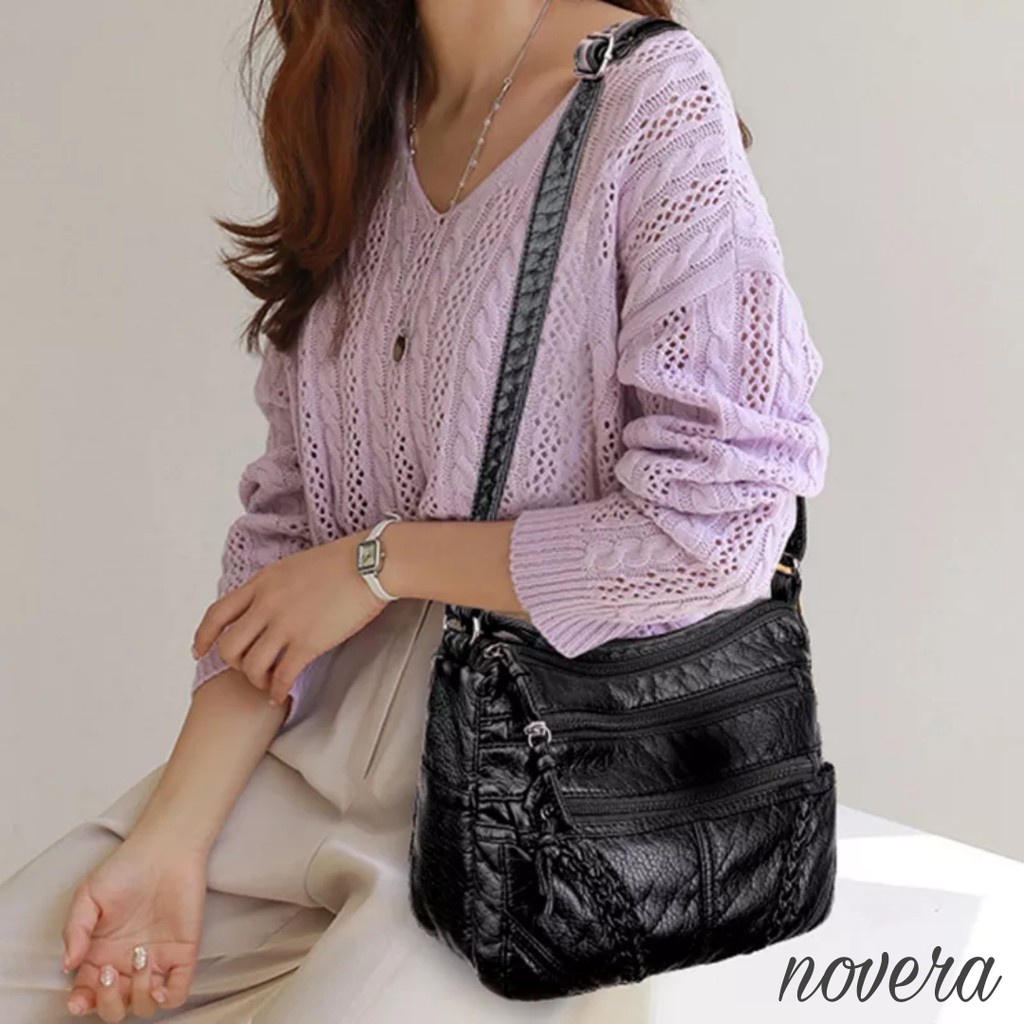 &quot;aurabagss&quot; - Tas Wanita &quot;NOVERA&quot; Tas Selempang Fashion Wanita Korea Terbaru Kekinian Tas Pexda Wanita Zorra Bag London Local Id Semi Import Dengan Motif Jalin Rajut Keren