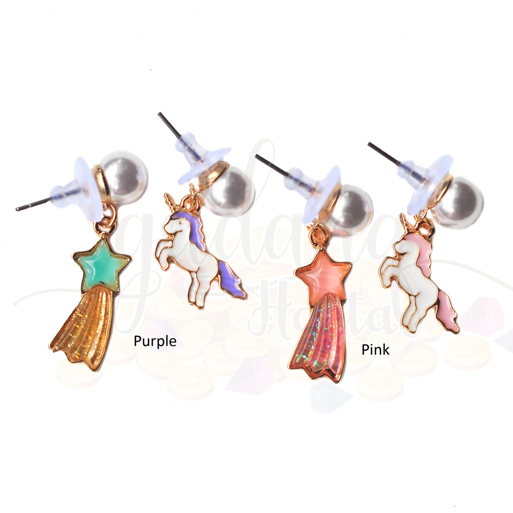 Anting Stud Unicorn and Flying Star With Pearl GH 203559