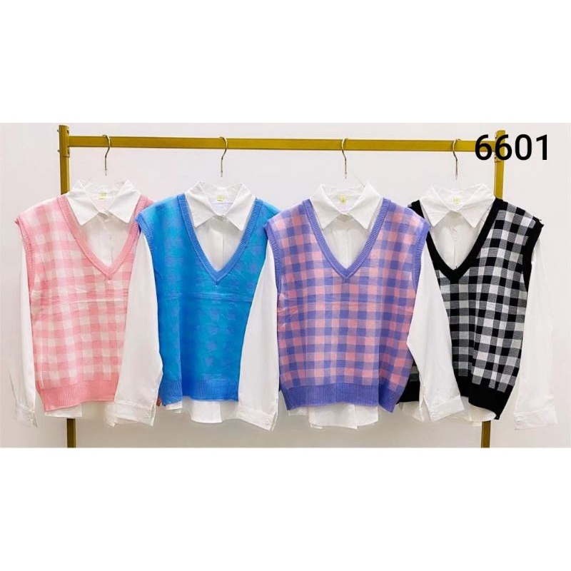6601- Kemeja Rajut Kotak (LD 110cm, PB 65cm) / Baju Pria & Wanita Import